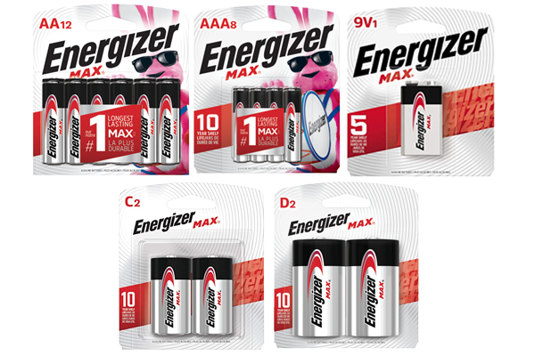 12 AA + 8 AAA + 2 C + 2 D + 1  9 Volt Energizer MAX Alkaline Battery Combo (On Cards)