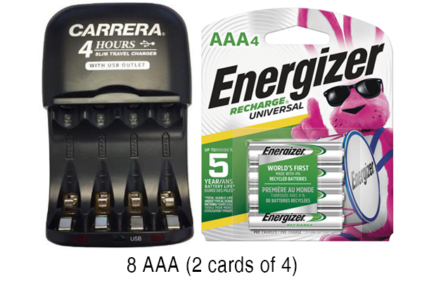 AA / AAA NiMH Smart Slim Travel Charger with USB Plug & 8 AAA 700 mAh Energizer Rechargeable Batteries
