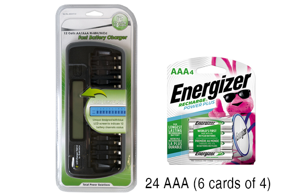 12 Bay AA / AAA LCD Battery Charger + 24 AAA 800 mAh Energizer Rechargeable Batteries
