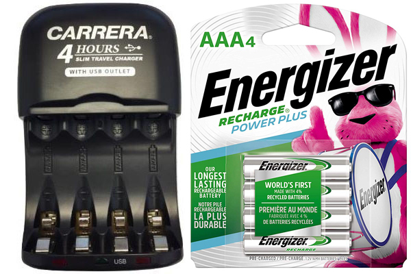 AA / AAA NiMH Smart Slim Travel Charger with USB Plug & 4 AAA 800 mAh Energizer Rechargeable Batteries