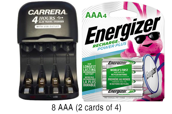 AA / AAA NiMH Smart Slim Travel Charger with USB Plug & 8 AAA 800 mAh Energizer Rechargeable Batteries