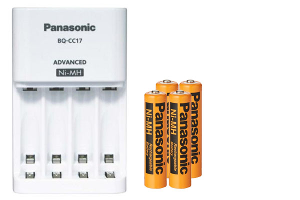 Panasonic BQ-CC17 Smart Battery Charger + 4 AAA NiMH Panasonic 750 mAh Rechargeable Batteries