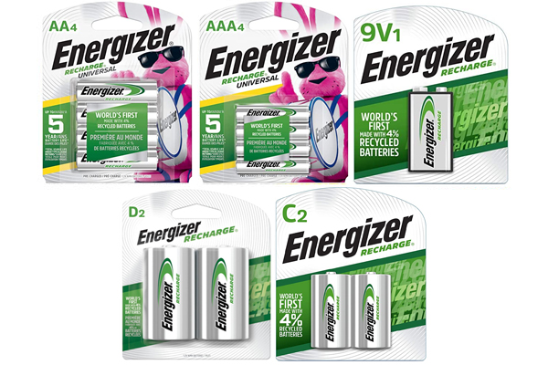 4 AA (2000mAh) + 4 AAA (700mAh) + 2 C (2500mAh) + 2 D (2500mAh) + 1 9V (175mAh) Energizer Rechargeable NiMH Battery Combo