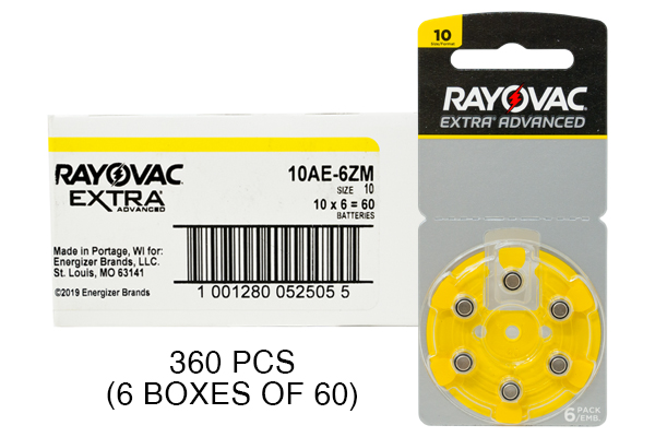 360 x Size 10 Rayovac Extra Advanced Hearing Aid Batteries