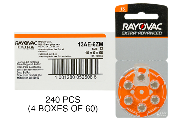 240 x Size 13 Rayovac Hearing Aid Batteries