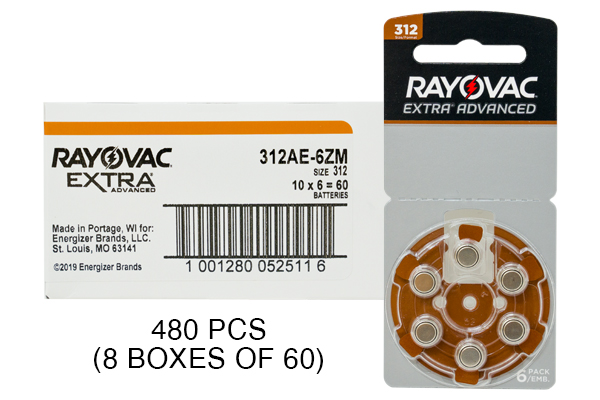 480 x Size 312 Rayovac Extra Advanced Hearing Aid Batteries