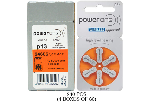 240 x Size p13 PowerOne Hearing Aid Batteries