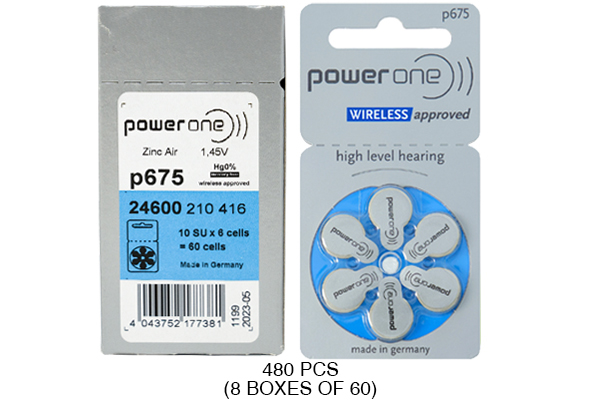480 x Size p675 PowerOne Hearing Aid Batteries