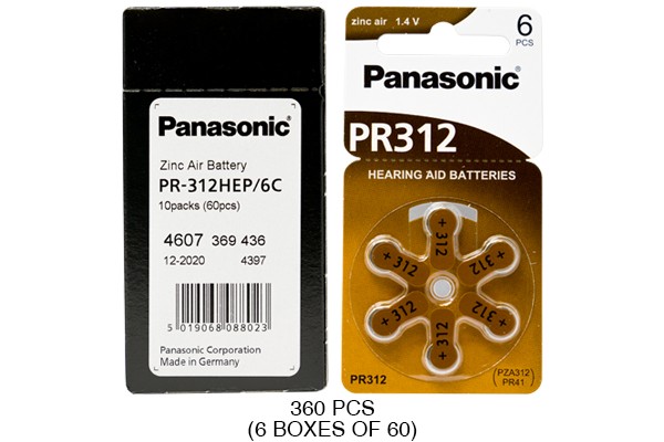 360 x Size PR312 Panasonic Hearing Aid Batteries (PR41)