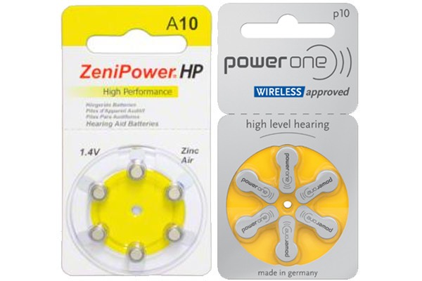 30 x Size 10 ZeniPower + 30 x Size P10 PowerOne Hearing Aid Batteries