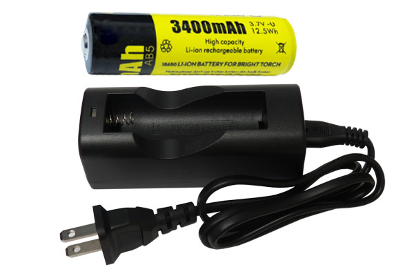 Li-Ion Charger (Single Slot) + 18650 3.6V Li-Ion Button Top Battery (3400 mAh)