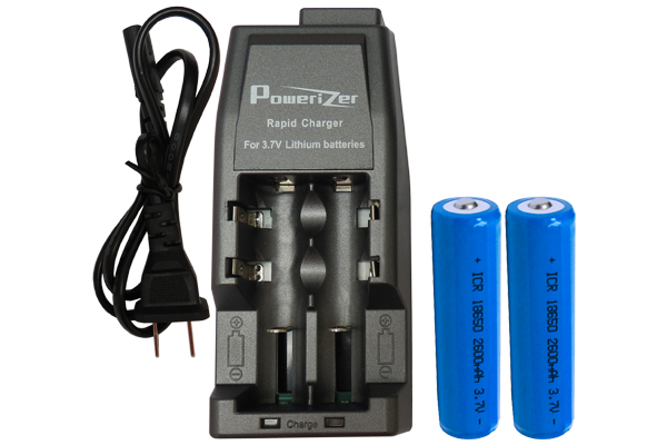 Li-Ion Charger (2 Slot) + 2 x 18650 3.6V Li-Ion Button To Batteries (2600 mAh)