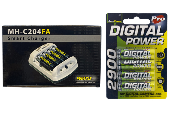 Powerex MH-C204FA AA / AAA Smart Battery Charger & 4 x AA NiMH AccuPower Rechargeable Batteries (2900 mAh)