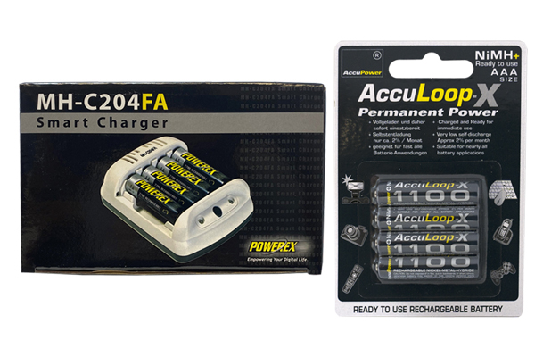 Powerex MH-C204FA AA / AAA Smart Battery Charger & 4 x AAA AccuPower AccuLoop-X NiMH Batteries (1100 mAh)