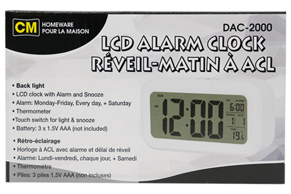 LCD Alarm Clock with Date & Temperature (Batteries Included)