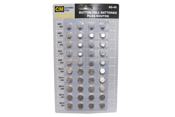 40-Pack Button Batteries Combo (AG1, AG3, AG4. AG5, AG10, AG12, AG13)