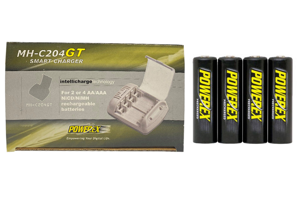 Powerex MH-C204GT AA / AAA Smart Battery Charger & 4 AA NiMH Powerex PRO Rechargeable Batteries (2700 mAh) with Battery Case