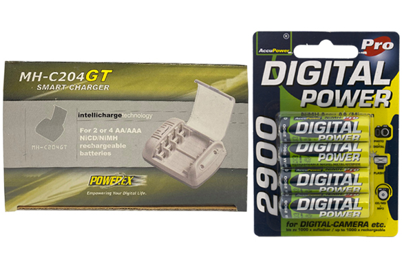 Powerex MH-C204GT AA / AAA Smart Battery Charger & 4 AA NiMH AccuPower Rechargeable Batteries (2900 mAh)