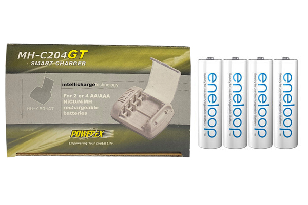 Powerex MH-C204GT AA / AAA Smart Battery Charger & 4 AA NiMH Panasonic (Sanyo) Eneloop Rechargeable Batteries (2000 mAh)