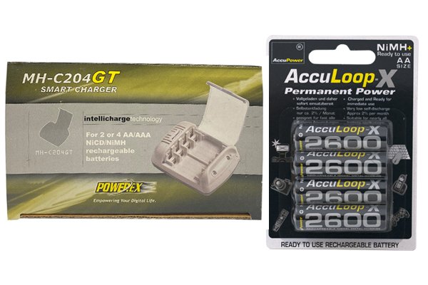 Powerex MH-C204GT AA / AAA Smart Battery Charger & 4 AA NiMH AccuPower AccuLoop-X Rechargeable Batteries (2600 mAh)