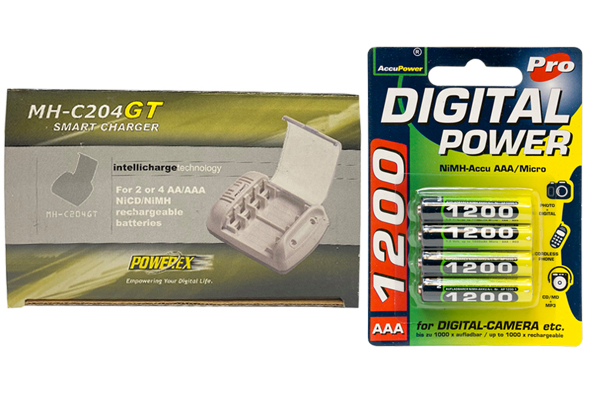 Powerex MH-C204GT AA / AAA Smart Battery Charger & 4 AAA NiMH AccuPower Micro Batteries (1200 mAh)
