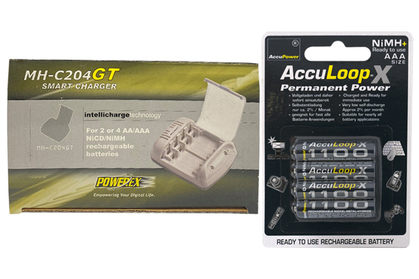 Powerex MH-C204GT AA / AAA Smart Battery Charger & 4 AAA AccuPower AccuLoop-X NiMH Batteries (1100 mAh)