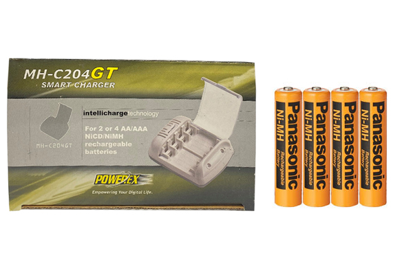 Powerex MH-C204GT AA / AAA Smart Battery Charger & 4 AAA Panasonic 750 mAh NiMH Rechargeable Batteries (Low Discharge)