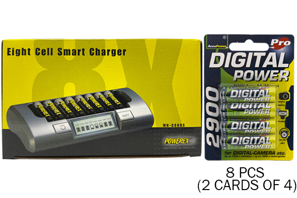 Powerex MH-C800S Eight Slot Smart Charger & 8 AA NiMH AccuPower Rechargeable Batteries (2900 mAh)