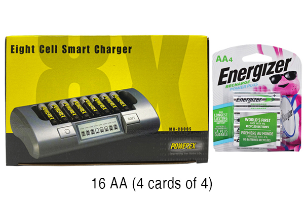 Powerex MH-C800S Eight Slot Smart Charger & 16 AA Energizer Recharge NH15BP4 NiMH 2300 mAh Batteries