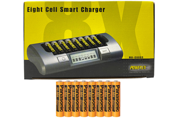Powerex MH-C800S Eight Slot Smart Charger & 8 AAA Panasonic 750 mAh NiMH Rechargeable Batteries (Low Discharge)
