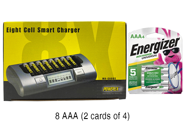 Powerex MH-C800S Eight Slot Smart Charger & 8 AAA NiMH Energizer 700 mAh Batteries (Low Discharge)