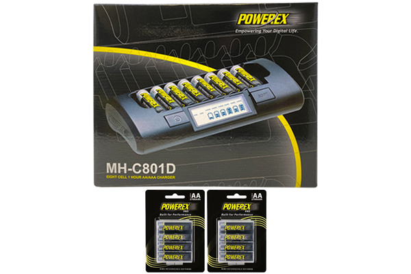 Powerex MH-C801D Eight Slot Smart Charger & 8 AA NiMH Powerex PRO Rechargeable Batteries (2700 mAh) with Battery Case