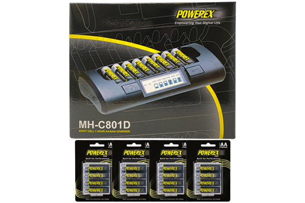 Powerex MH-C801D Eight Slot Smart Charger & 16 AA NiMH Powerex PRO Rechargeable Batteries (2700 mAh) with Battery Case