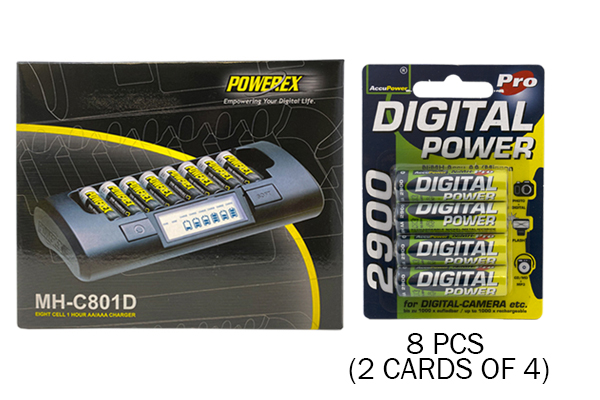 Powerex MH-C801D Eight Slot Smart Charger & 8 AA NiMH AccuPower Rechargeable Batteries (2900 mAh)