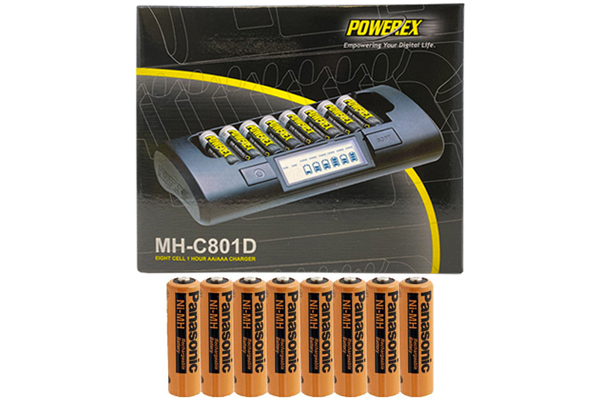 Powerex MH-C801D Eight Slot Smart Charger & 8 AA NiMH Panasonic 2000 mAh Rechargeable Batteries (Industrial Eneloop)