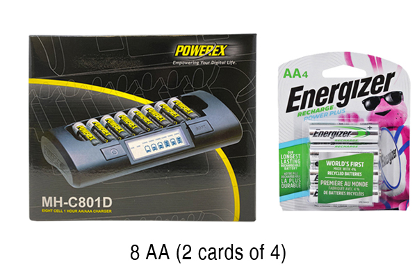 Powerex MH-C801D Eight Slot Smart Charger & 8 AA Energizer Recharge NH15BP4 NiMH 2300 mAh Batteries