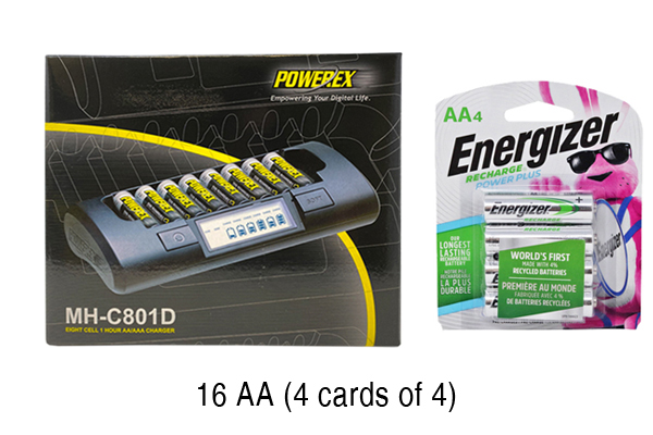 Powerex MH-C801D Eight Slot Smart Charger & 16 AA Energizer Recharge NH15BP4 NiMH 2300 mAh Batteries