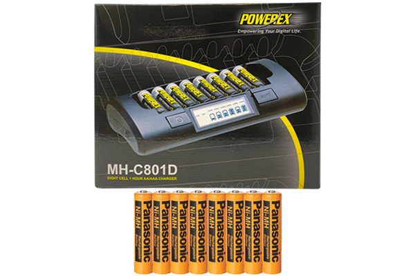 Powerex MH-C801D 8-Cell Charger & 8 AAA Panasonic 750 mAh NiMH Rechargeable Batteries (Low Discharge)