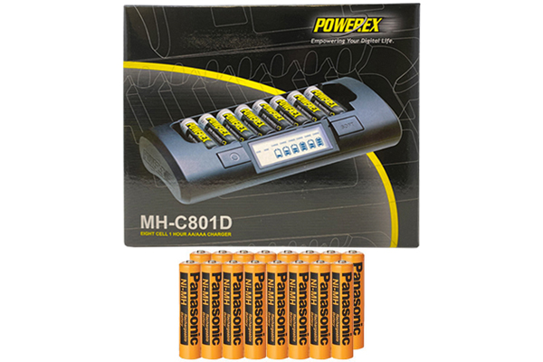 Powerex MH-C801D 8-Cell Charger & 16 AAA Panasonic 750 mAh NiMH Rechargeable Batteries (Low Discharge)