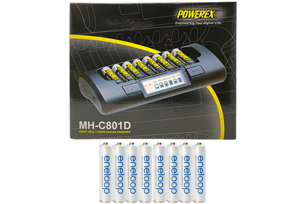 Powerex MH-C801D 8-Cell Charger & 8 AAA NiMH Panasonic (Sanyo) Eneloop Rechargeable Batteries (800 mAh)