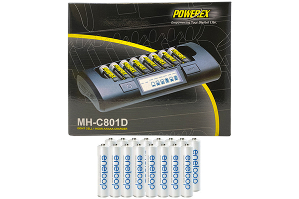 Powerex MH-C801D 8-Cell Charger & 16 AAA NiMH Panasonic (Sanyo) Eneloop Rechargeable Batteries (800 mAh)