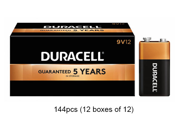 144 x 9 Volt Duracell Coppertop Alkaline Batteries (MN1604)