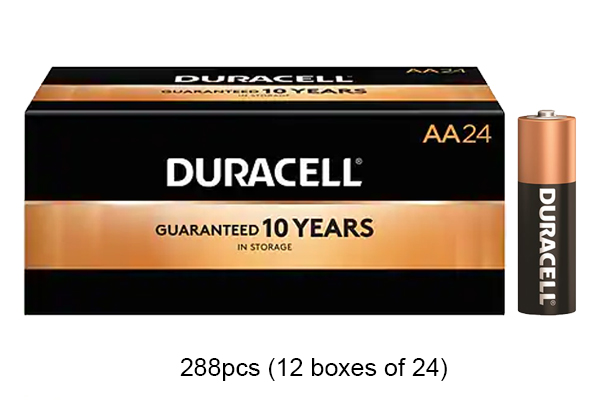 288 x AA Duracell Coppertop MN1500 Alkaline Batteries