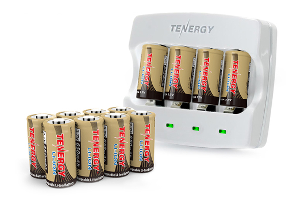 Tenergy 4-slot RCR123A Charger + 12 x Tenergy RCR123A Batteries (ARLO Certified)