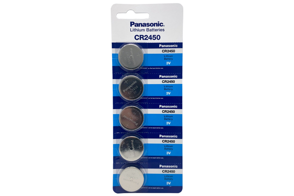 5 x CR2450 Panasonic 3 Volt Lithium Coin Cell Batteries (carded)