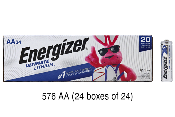 576 x  AA Energizer Ultimate Lithium (L91) 1.5 Volt Batteries