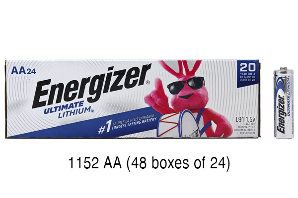 1152 x  AA Energizer Ultimate Lithium (L91) 1.5 Volt Batteries