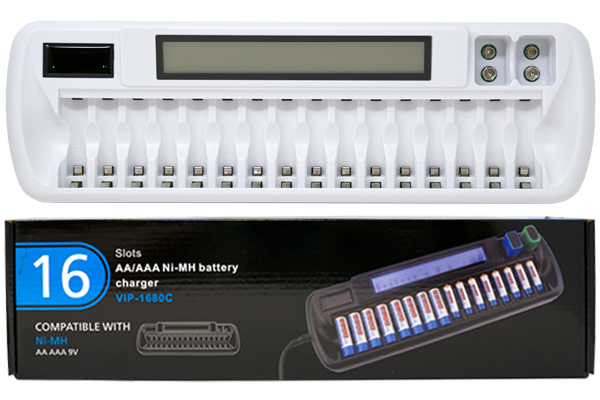 16 Slot AA / AAA / 9 Volt LCD Battery Charger