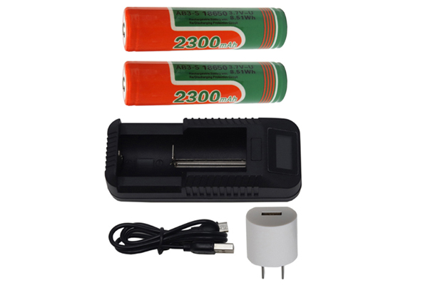 1-Slot Li-Ion Charger w/ LCD Display + 2 x 18650 3.6 Volt 2300 mAh Li-Ion Batteries