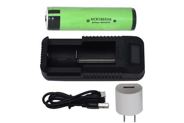 1-Slot Li-Ion Charger w/ LCD Display + 3.7 Volt Panasonic 18650 Lithium Ion 3400mAh Button Top Battery